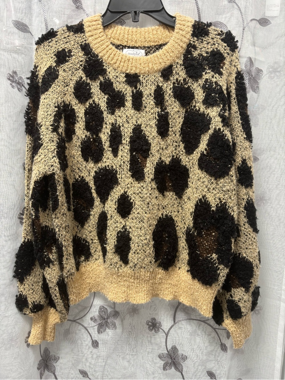 Mud Pie Tan & Black Leopard-Print Fuzzy Crewneck Sweater